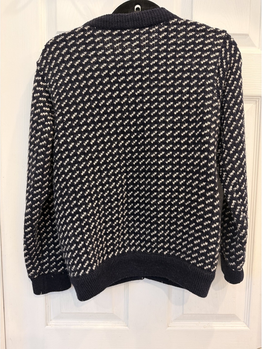 Vintage L.L.Bean Ladies Medium Navy and White Button-Up Cardigan Sweater - Picture 3 of 5